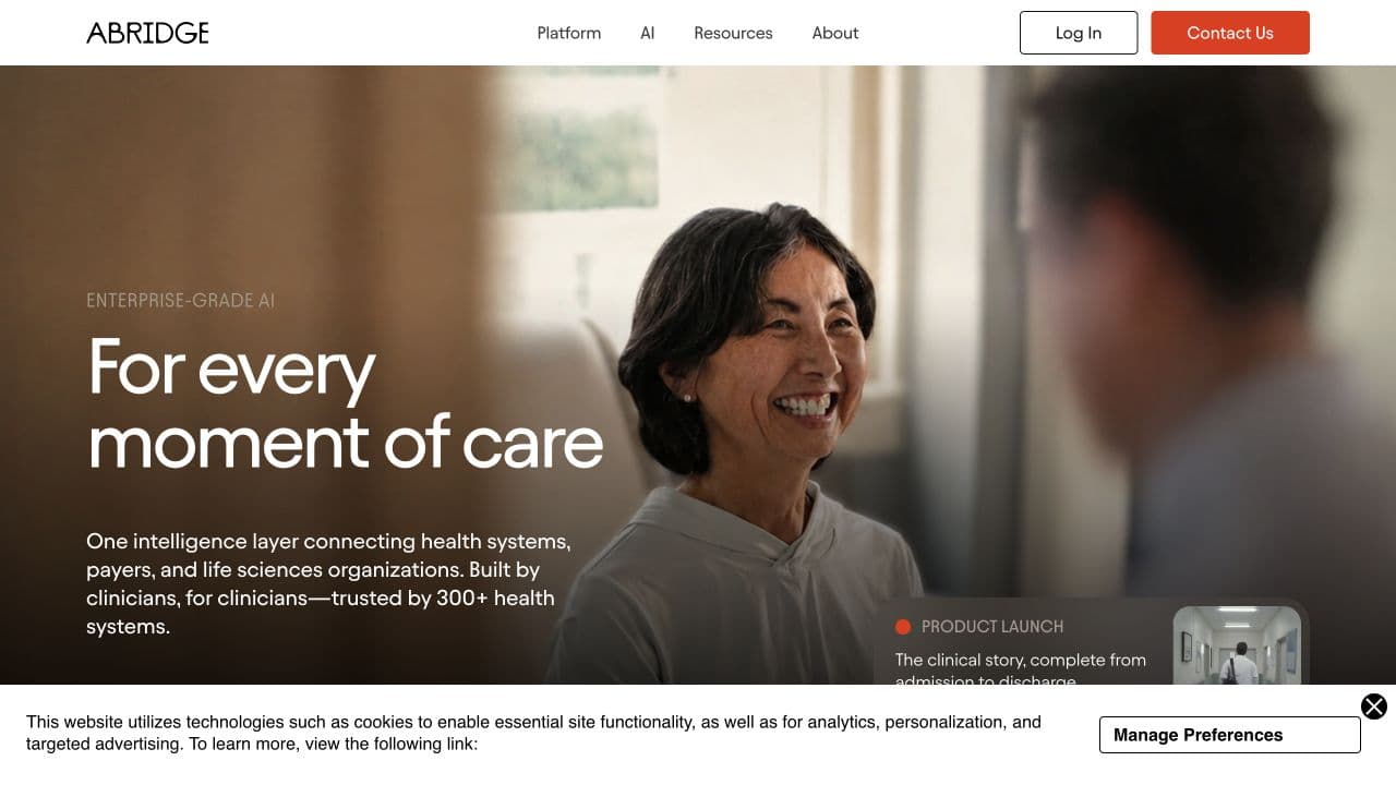 Abridge website homepage screenshot