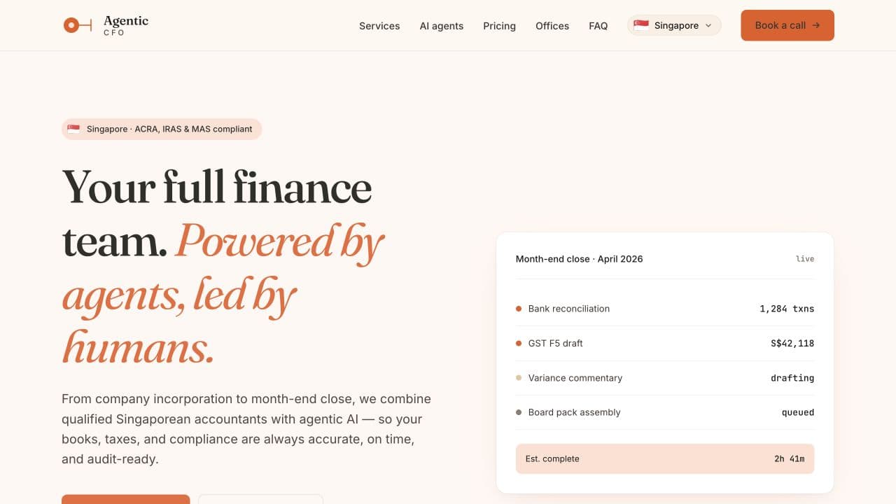 Agentic CFO website homepage screenshot