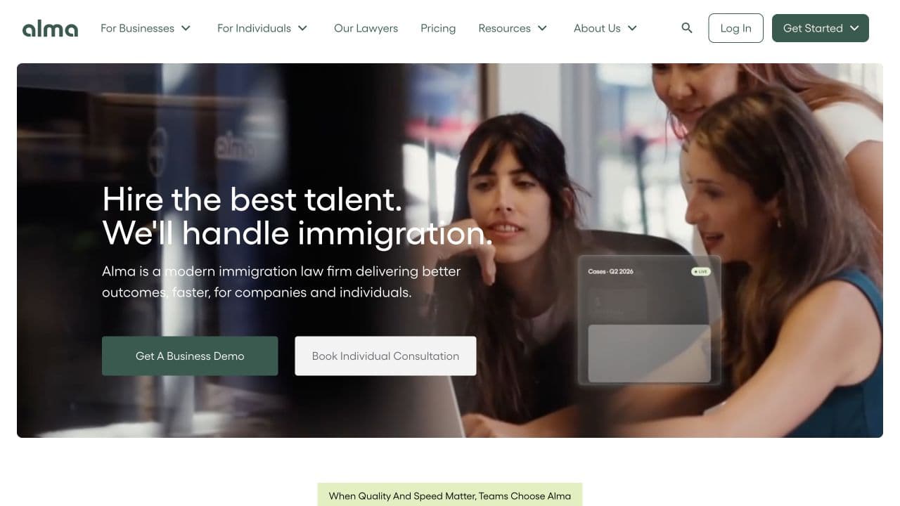 Alma website homepage screenshot
