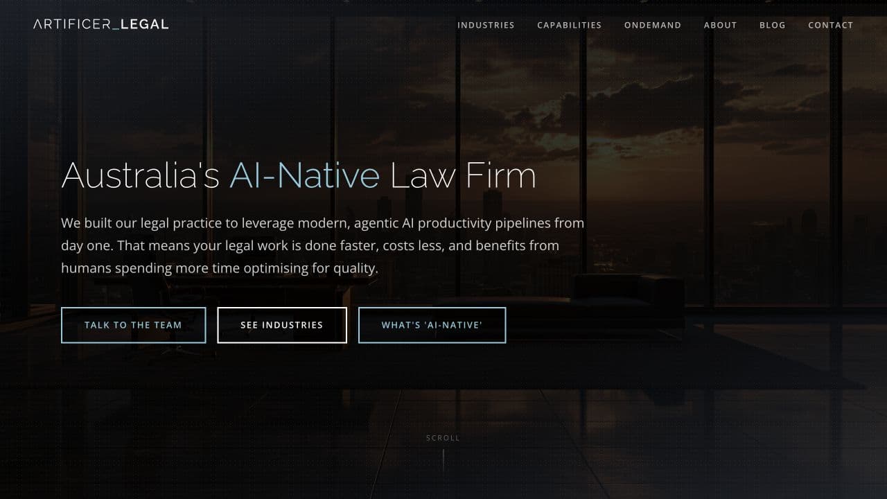 Artificer Legal website homepage screenshot