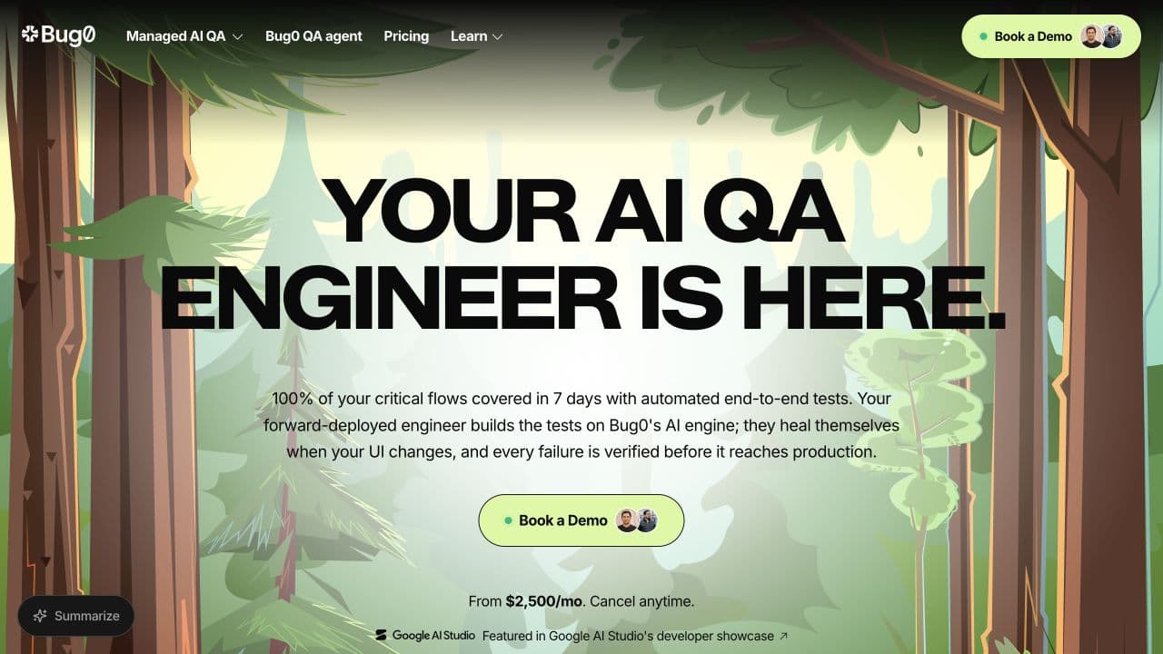 Bug0 website homepage screenshot