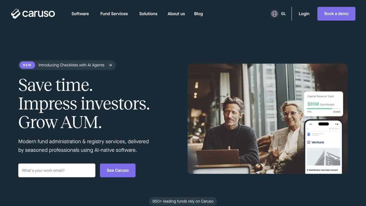 Caruso website homepage screenshot