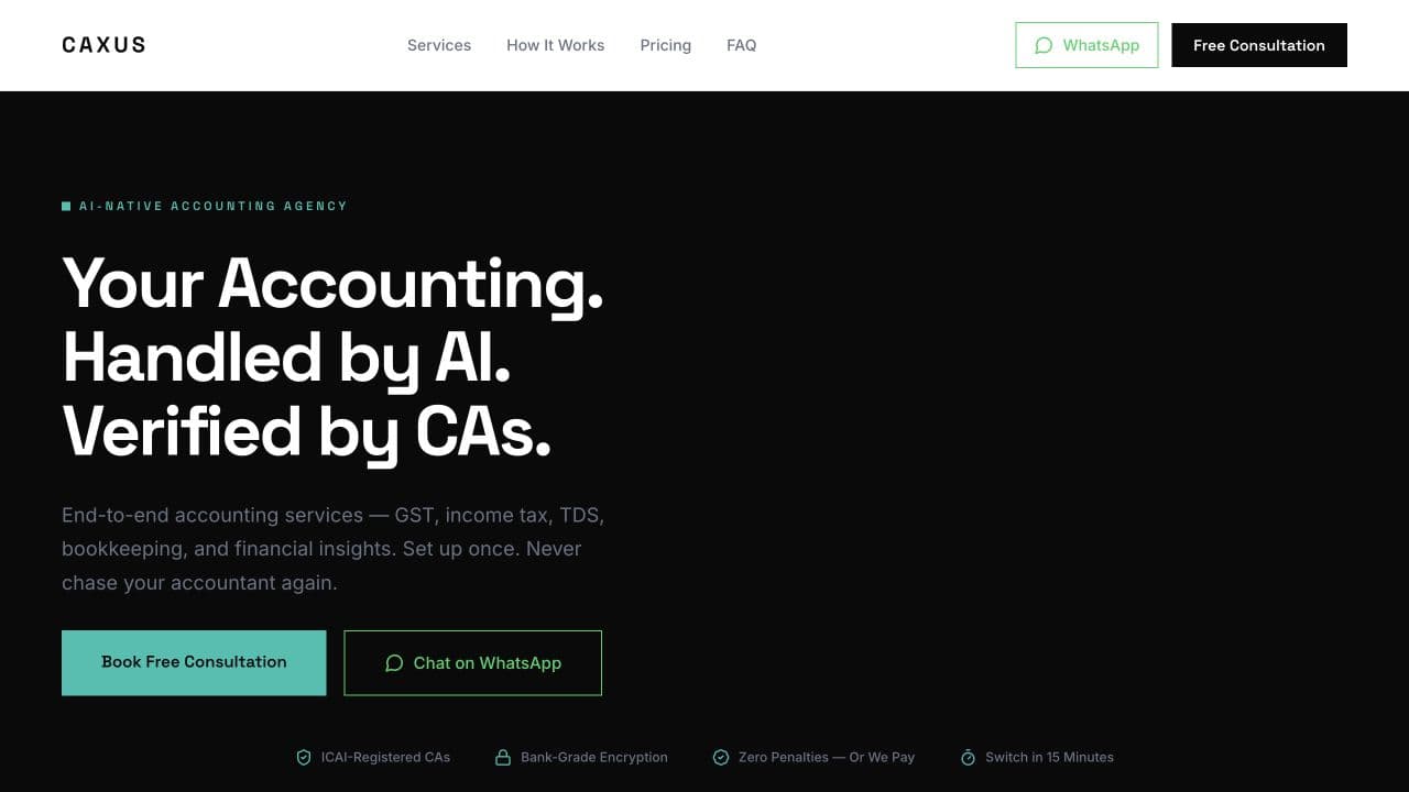 Caxus website homepage screenshot