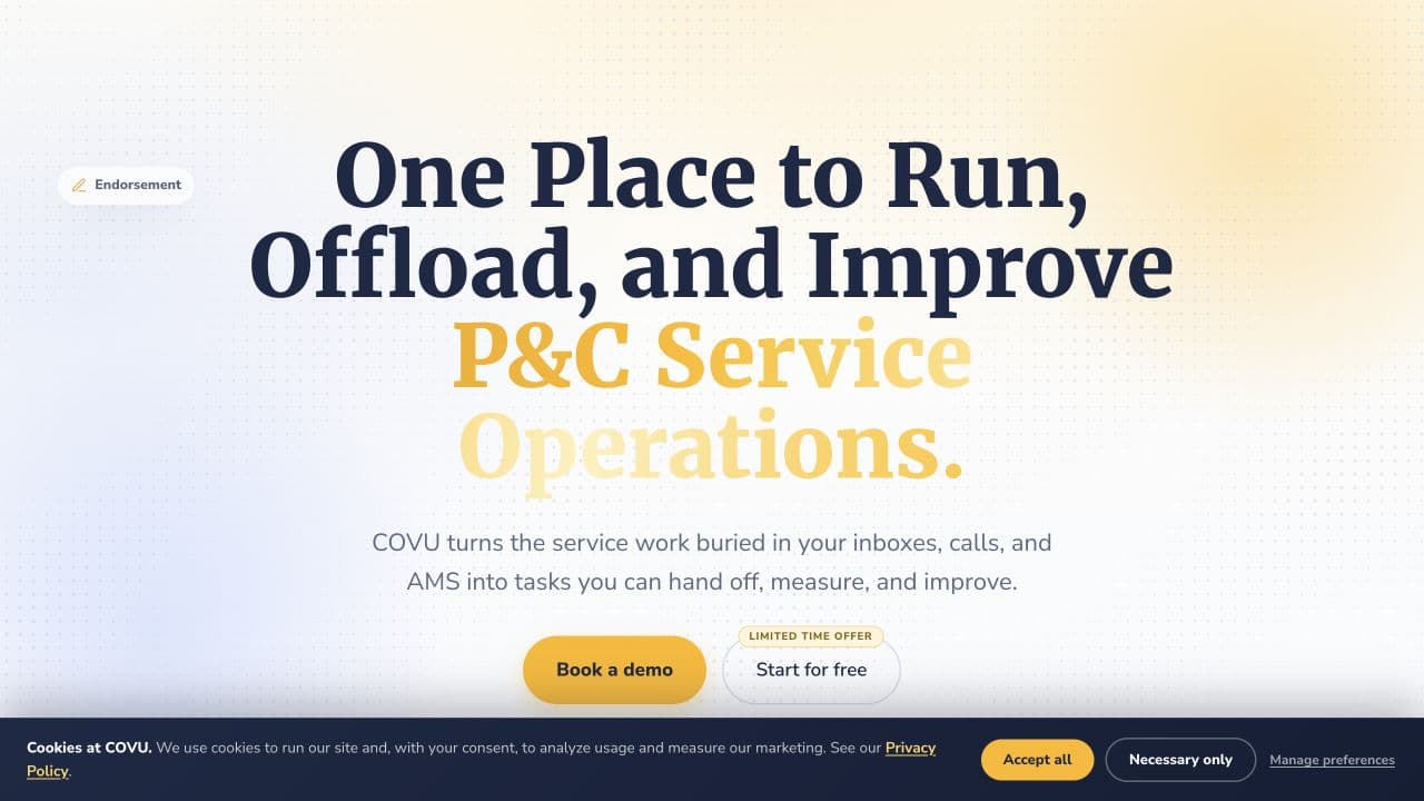 COVU website homepage screenshot