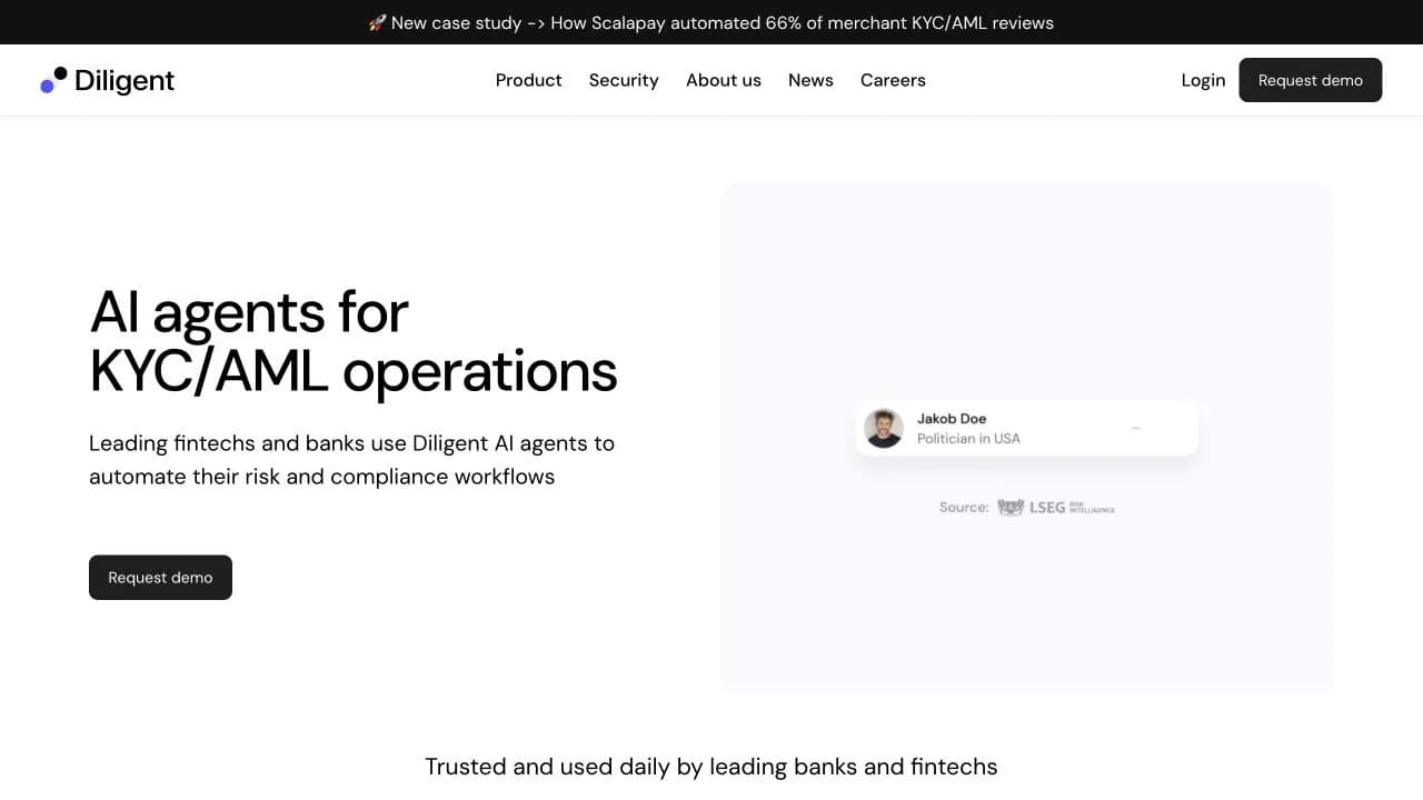 Diligent AI website homepage screenshot