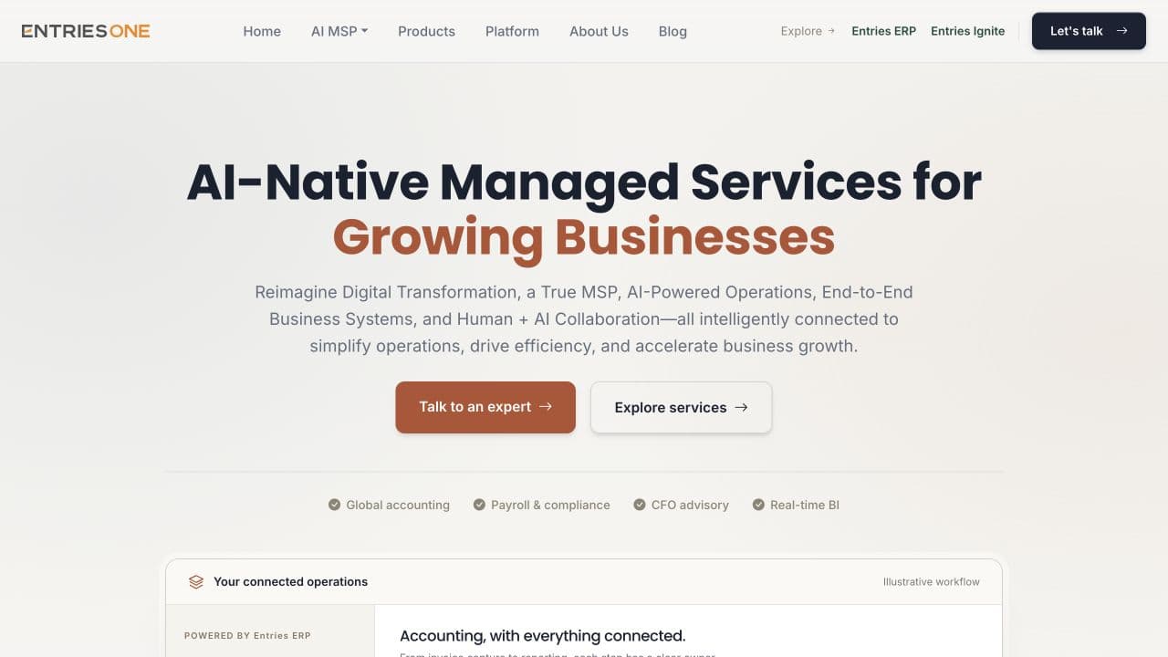 EntriesOne website homepage screenshot