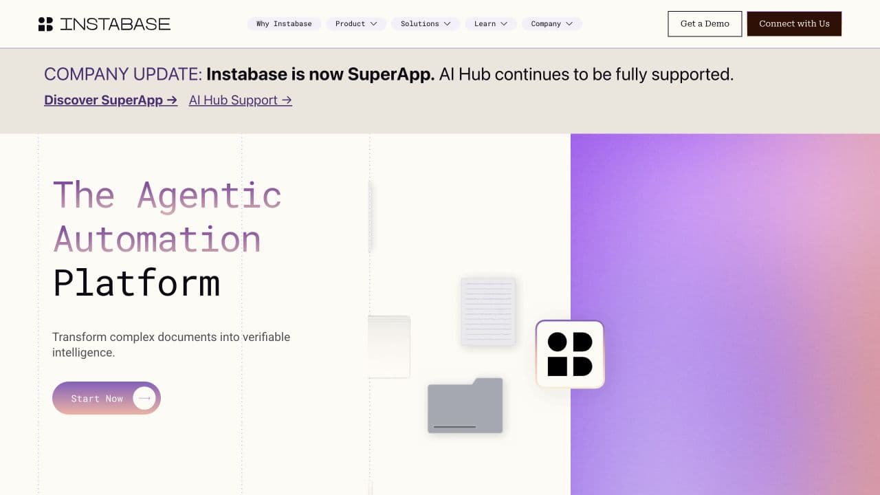 Instabase AI Hub website homepage screenshot