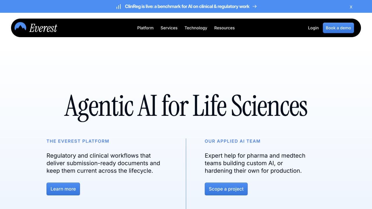 Log10 / Everest website homepage screenshot