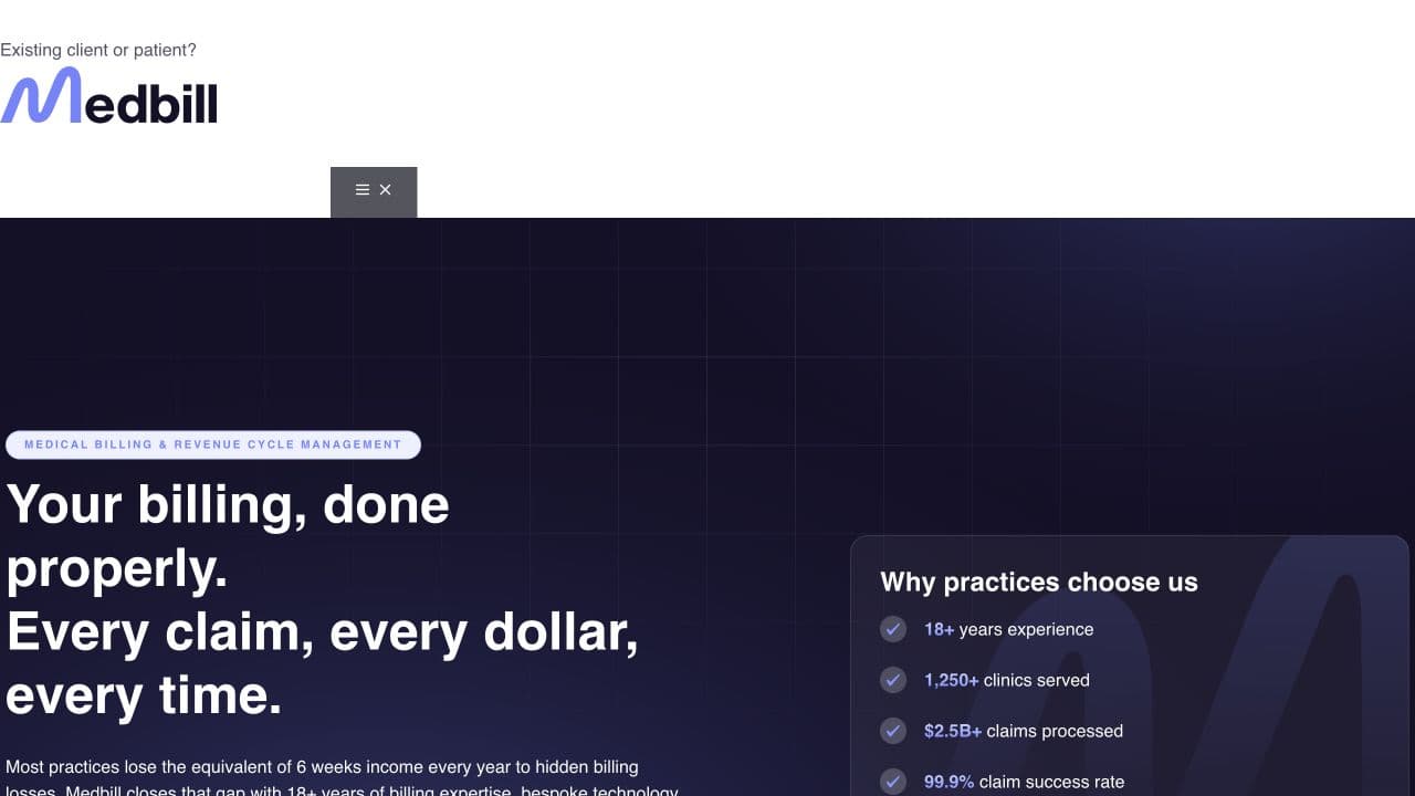 Medbill website homepage screenshot