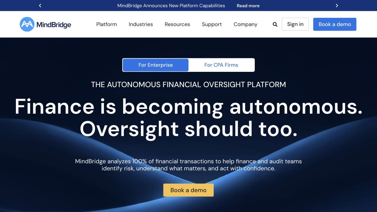 MindBridge website homepage screenshot