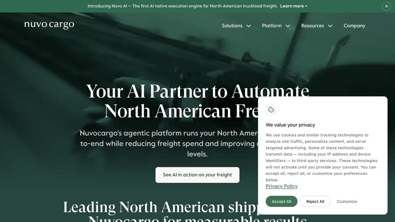 Nuvocargo website homepage screenshot