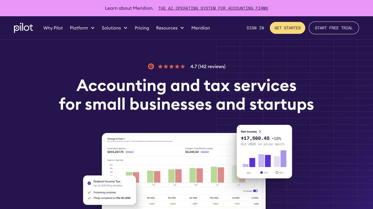 Pilot website homepage screenshot