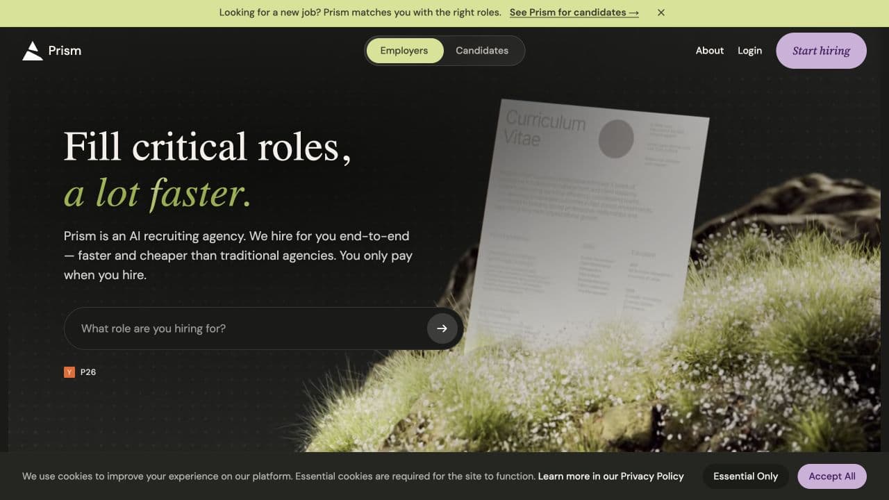 Prism website homepage screenshot