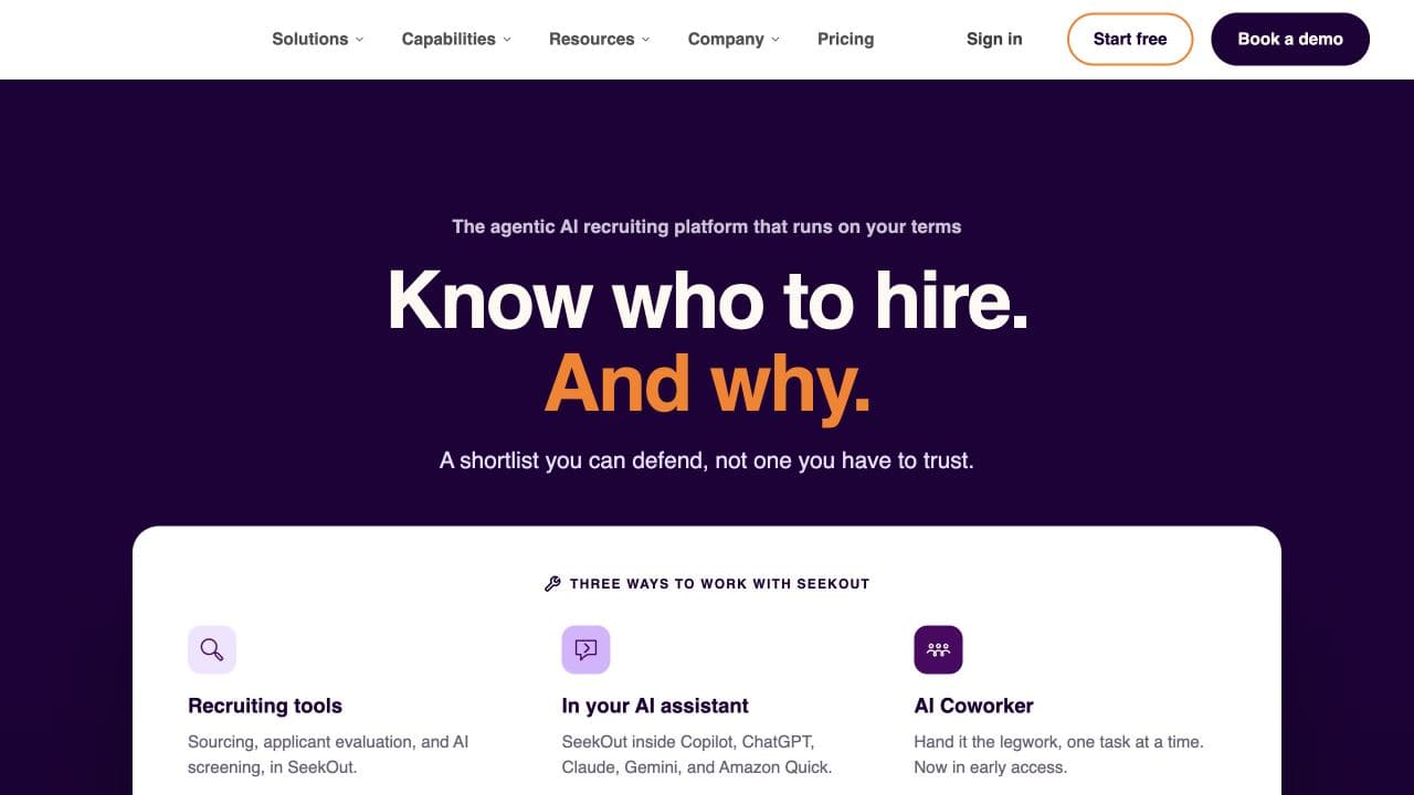 SeekOut website homepage screenshot