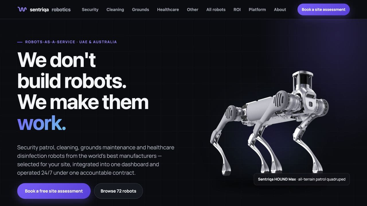 Sentriqa Robotics website homepage screenshot
