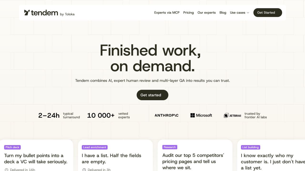Tendem website homepage screenshot